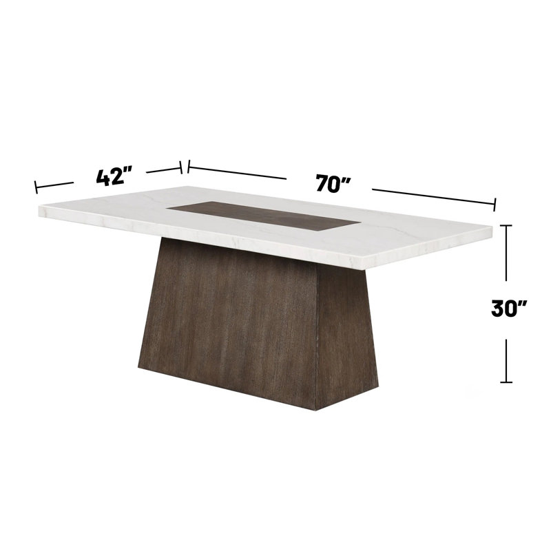 Rectangular Faux Marble Dining Table With Plinth Base In Dark Walnut And White