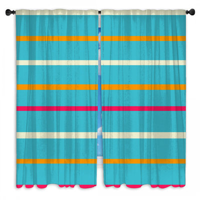 Rideaux de fenêtre à rayures turquoises, orange, rose et transparent - 2 panneaux