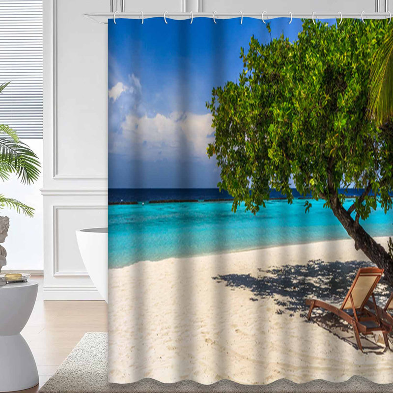 Rideau de douche à eau avec 12 crochets Tropical Beach Sun, L 72 po x l 84 po