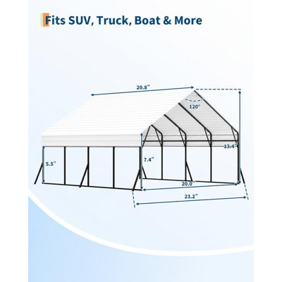 Abri de voiture robuste en métal de 6,10 m x 6,10 m x 4,10 m, résistant aux intempéries, pour 2 véhicules (camionnettes, bateaux, autocaravanes), structure renforcée.