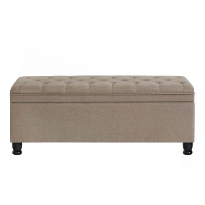 Upholstered Tufted Button Storage Bench Linen Fabric Entry Bench With Spindle Wooden Legs,Bed Bench by Alcott Hill