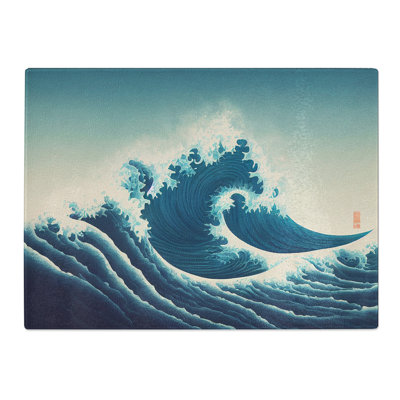 Graceful Japanese Wave  Glass Chopping Board
