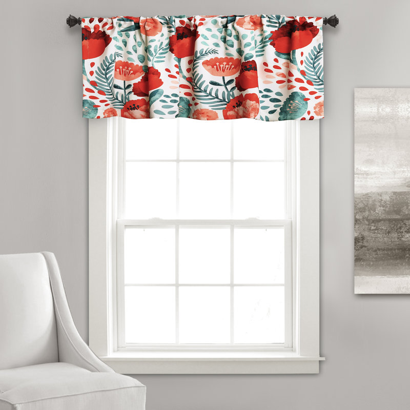 Poppy Garden Floral Tailored 52'' W Window Valance in