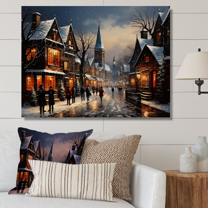 «Winter Village In Europe I - Winter Landscape», art mural, Toile tendue, H 16 po x l 32 po x P 1 po