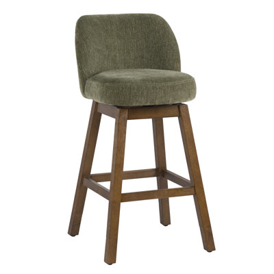 Trixi Adjustable Height Swivel Barstool in Fabric with Embossed Brown Wood Finish