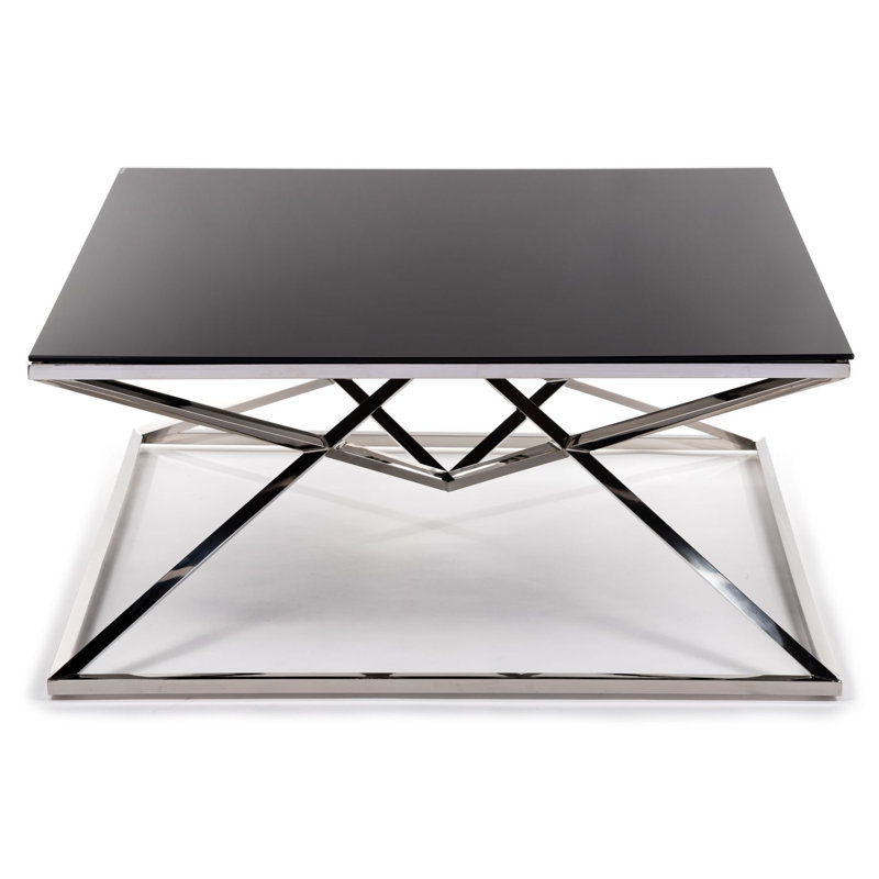 Amesville Frame Coffee Table, Black Top/Silver Base