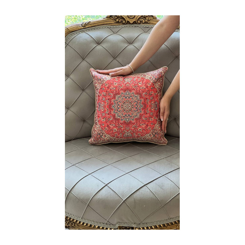 Termeh Wool/Silk Throw Square Pillow Cover & Insert, Beige Paisley