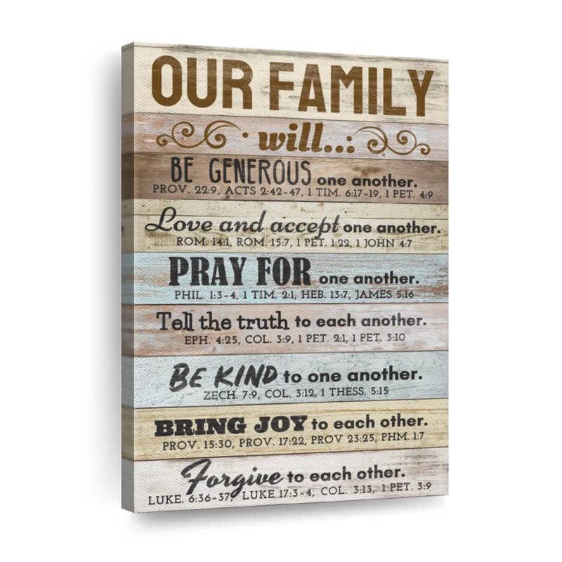 Our Family Bible Verses sur impression sur toile, H 48 po x l 32 po x P 1,25 po