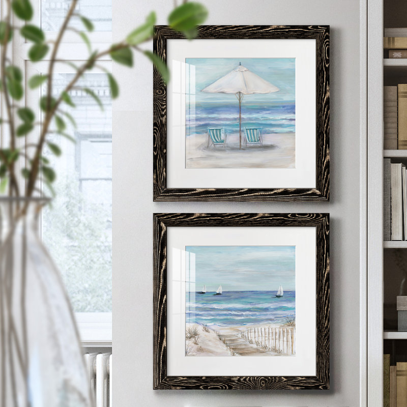 Gulf Shores II - ensemble de 2 peintures, H 31,5 po x l 63 po, Papier dans un cadre photo, Noir