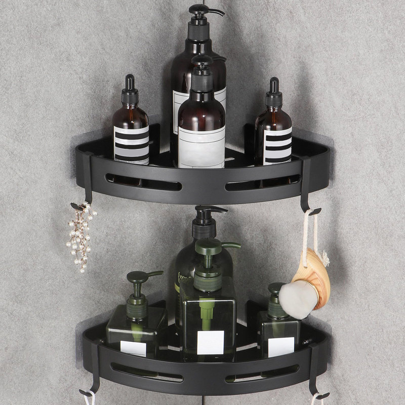 Serviteur de douche en coin, tablette de coin de douche adhésive, rangement pour organisateur de douche, paquet de 2 (noir)