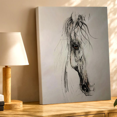 Tête de cheval croquis noir et blanc, équidé, reproduction d'art sur toile, œuvre d'art décorative pour salon, bureau, couloir, décoration murale
