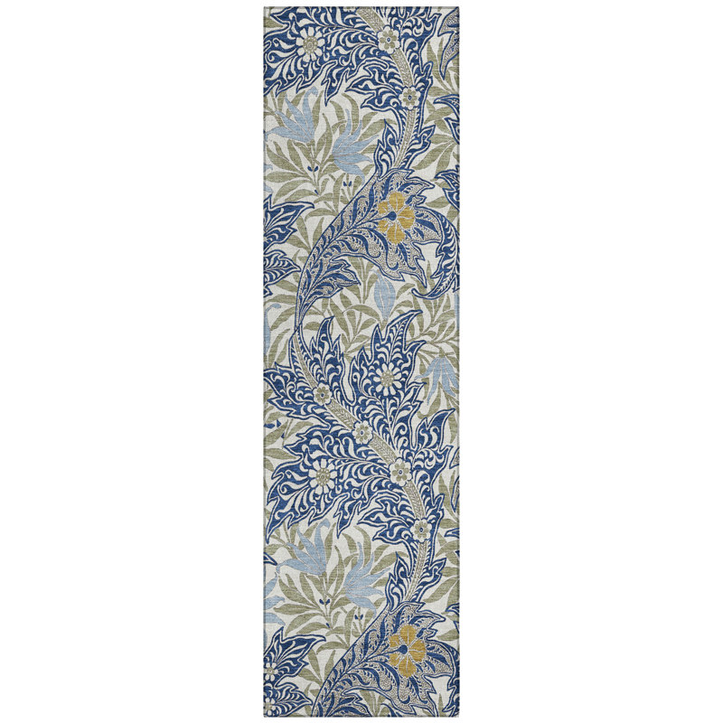 Machine Washable Indoor/Outdoor Chantille ACN2753 Botanical Rug, 2'3" x 7'6" Runner, Baltic
