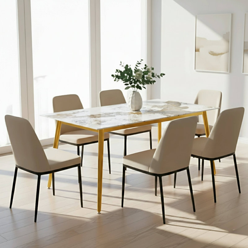 Kyley Metal Base Dining Table, White Gray, 29.9"H x 70.86"L x 35.43"W