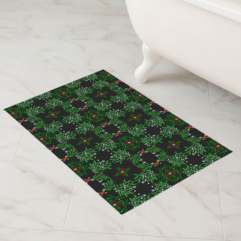 Tapis de bain Winter Mistletoe, Gris anthracite, Simple - L 34 po x l 21 po