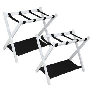 Folding Wood Luggage Rack with Shelf （Set of 2)