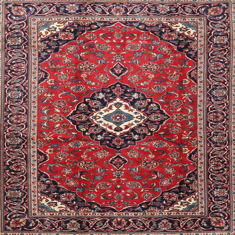 Tapis traditionnel rouge / beige / noir, Carré 3 pi