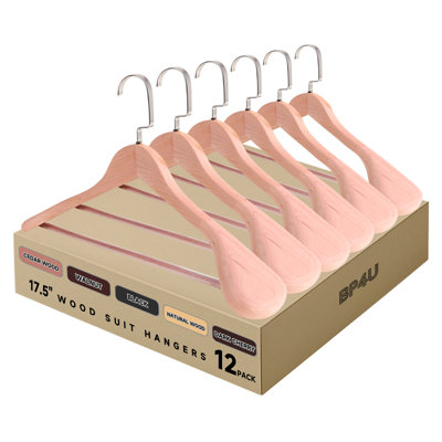  12-Pack Premium Wide Shoulder Wooden Suit Hangers, 17.5-Inch Heavy-Duty Solid Wood Coat Hangers for Suits & Coats(Cedar Wood)