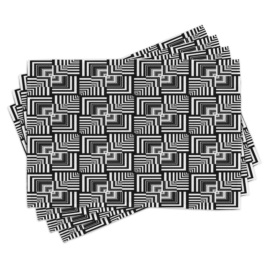 Platzdeckchen 4er Set, Geometrische Kunst, Schwarz Weiß