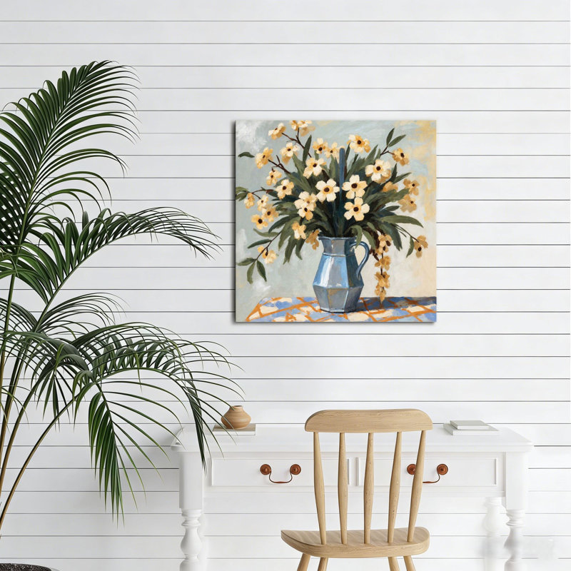 Arrangement de pichet floral jaune, art mural sans cadre, 16 x 16