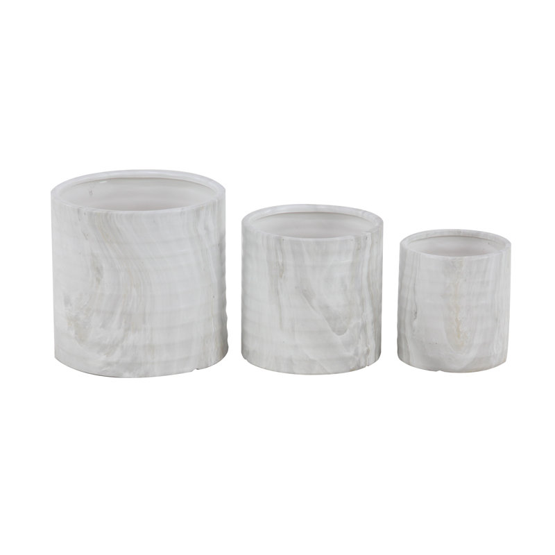 Ensemble de pots à fleurs en porcelaine 3 pièces Hierius, Blanc marbré