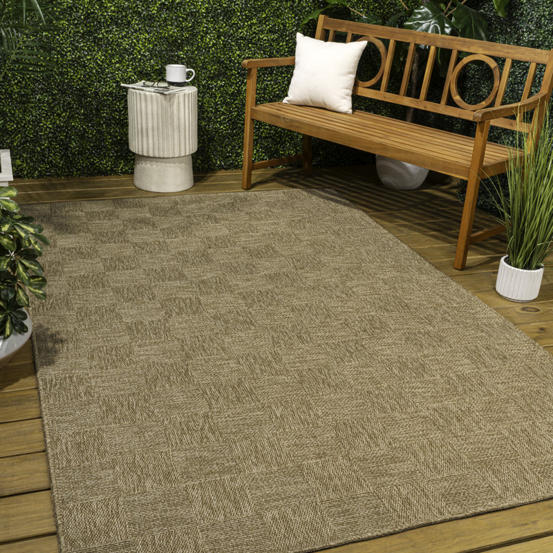 Mason Easy Jute Geometric Boho Checker Weave Indoor/Outdoor Rug, Rectangle 3'10" x 6'