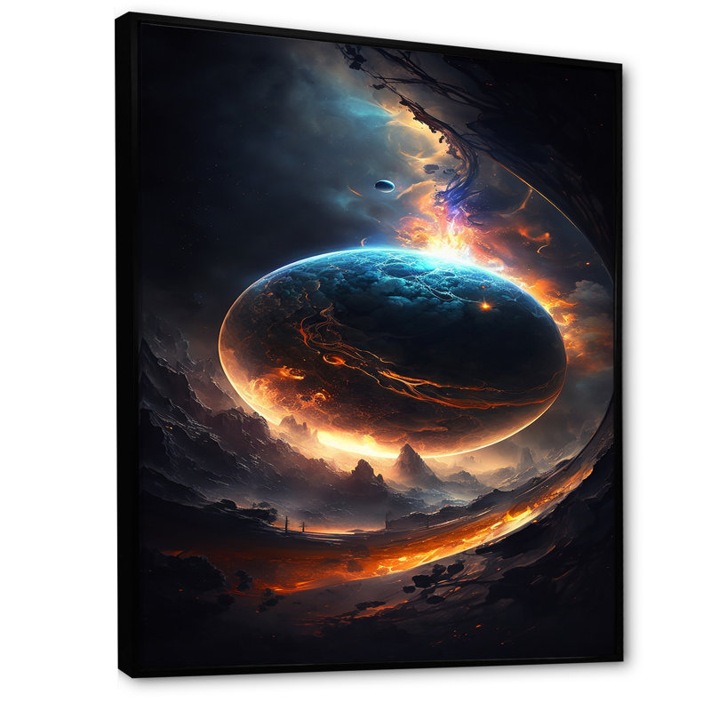 " Deep Space Planet Fusion III ", 20" H x 12" W x 1" D, Black Floater Framed Canvas