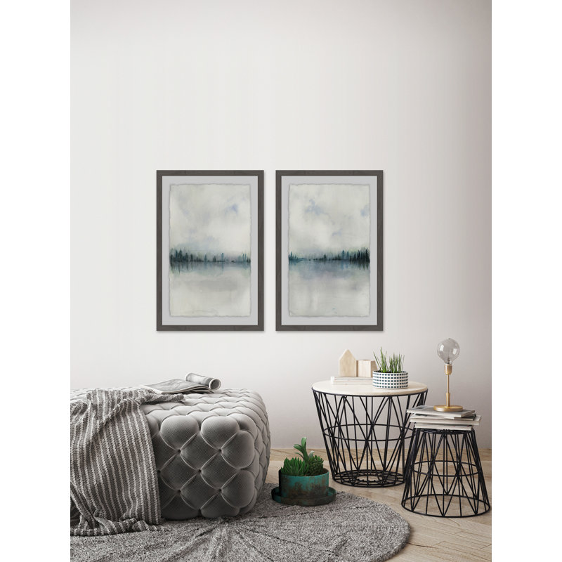 « -2 pièces », ensemble de 2 reproductions d’art sur papier à motif de aquarelle cloudy lake, H 36 po x L 24 po x L 1,5 po