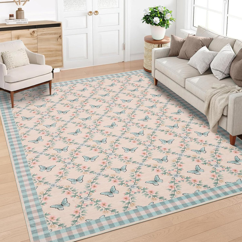 Tapis moderne lavable 2 x 6, antidérapant, à poils courts, moelleux pour le salon, la chambre à coucher, à l'intérieur, vert.