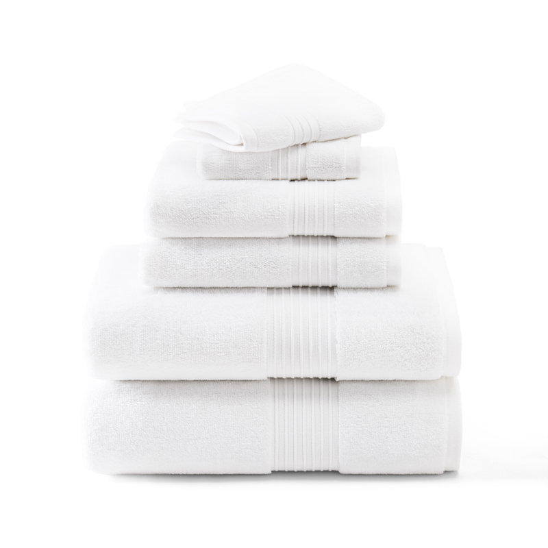 TOWN & COUNTRY EVERYDAY 6-Piece Assorted Solid Dobby Border Set, 2 Bath, 2 Hand, 2 Wash, 100% Cotton, White