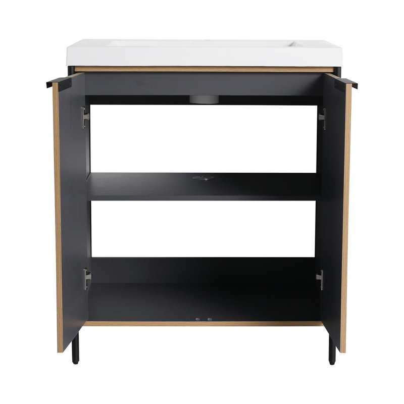 Meuble-lavabo autoportant durable de qualité moderne avec lavabo en résine, 29"