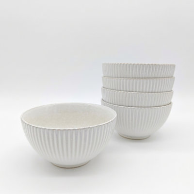 Reactive Cream Glaze Dinnerware Cereal Bowl 6pc Set 15cm