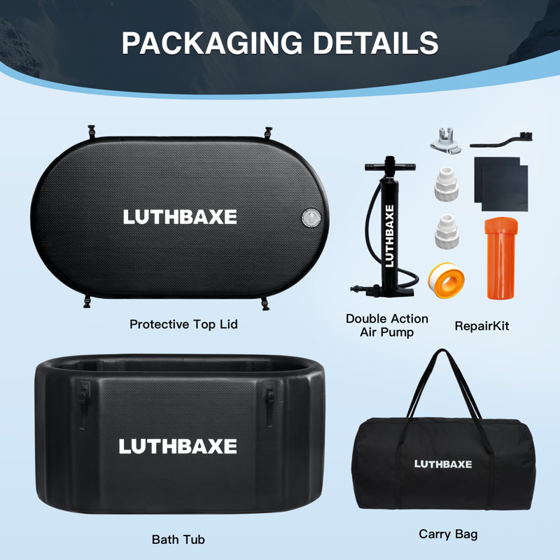 Luthbaxe Cold Plunge Tub | Upgraded 226 Gallon Inflatable Icebath Tub With 5 Layers Durable Design | Portable Cold Water Tub For Athletes' Recovery | Ice Bath For Outdoor And Camping | Black