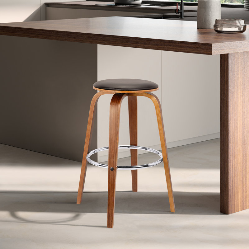 Tabouret de bar Zeno Mid-Century, Siège brun foncé / structure brune, Tabouret de comptoir (siège d'une hauteur de 26 p