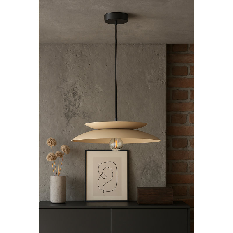1 - Light Matte Black Dome Pendant, Latte