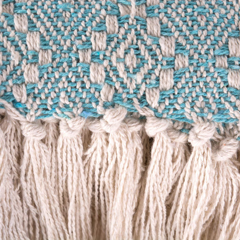 Diamond Stitch Throw Hand Woven Throw Blanket, Aqua