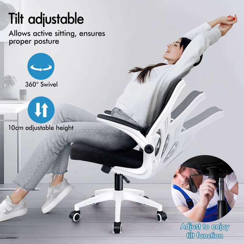  Mesh Office Chair Adjustable Lumbar Support Swivel Tilt Executive Game, Black, White