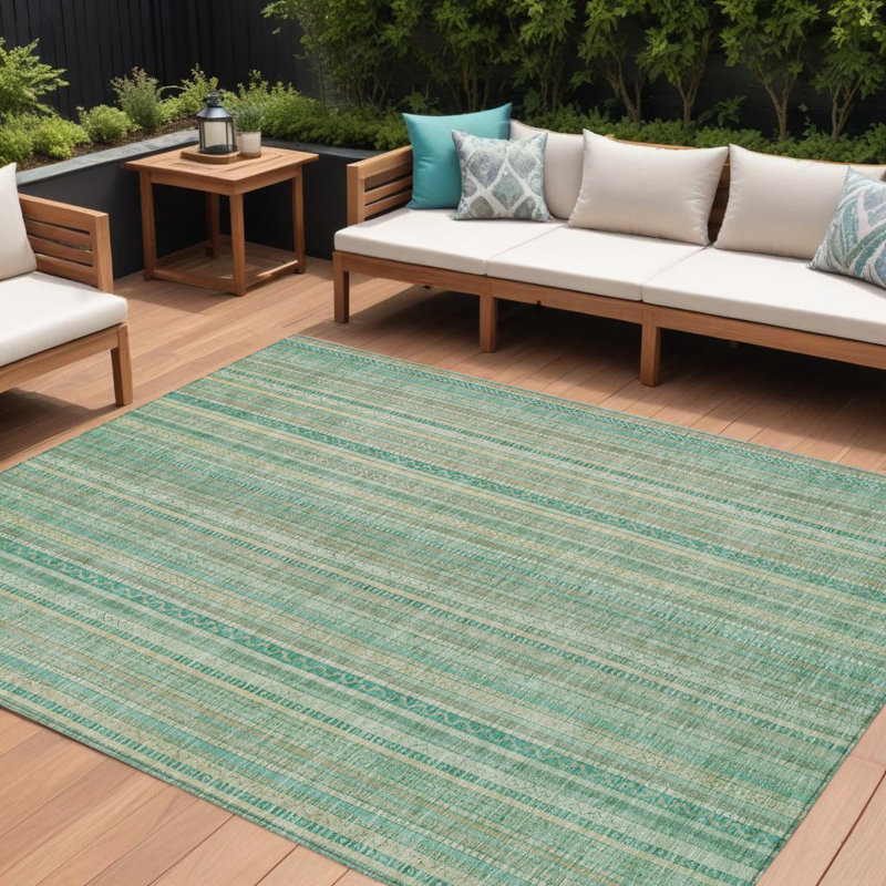 Tapis intérieur lavable rayé beige et bleu sarcelle 8 pi x 10 pi