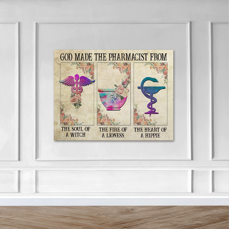 Pharmacien, symboles, art textuel sur toile tendue, H 24 po x l 36 po x P 2 po