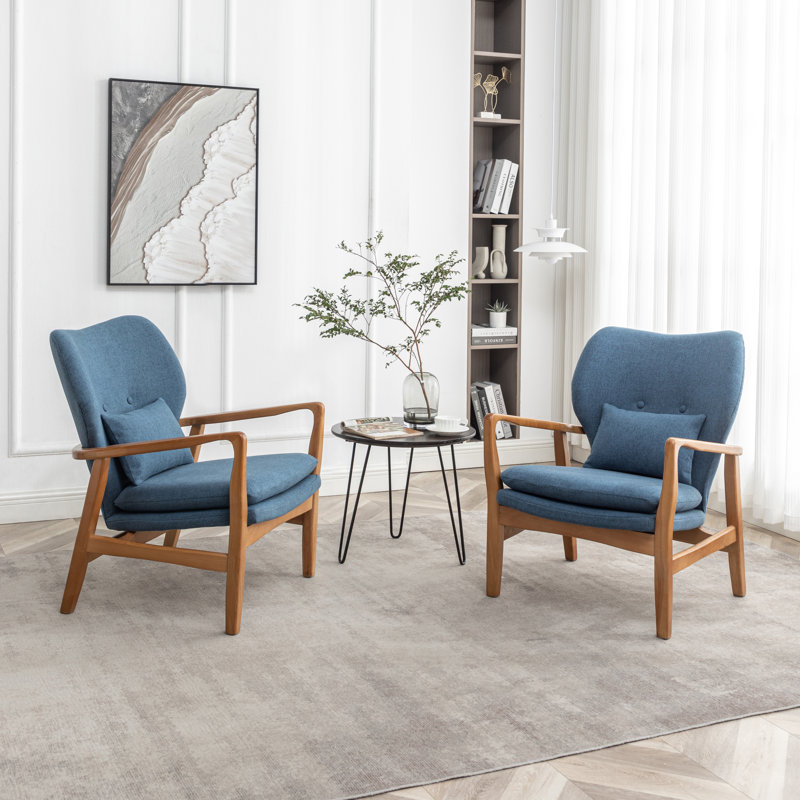 Kornelijus Upholstered Armchair, Blue Linen Blend