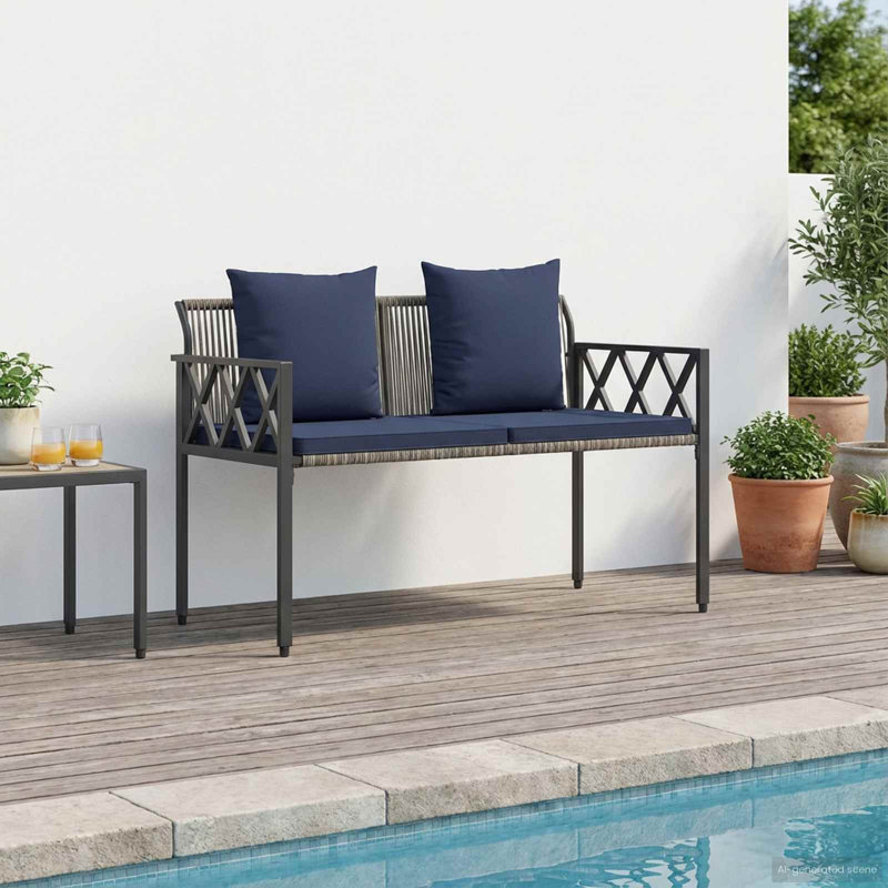 Outdoor Bench, Grey, Blue