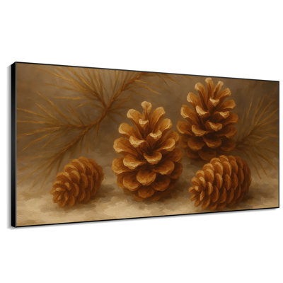 Très grande reproduction d'art sur tissu - Cône de pin brun nature morte, décor d'entrée rustique - «Assemblage requis du cadre (cadre non fini)»