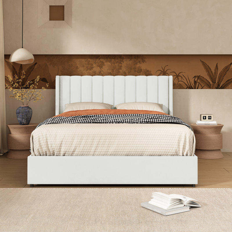 Lit plateforme avec rangement Jeilyn, Grand, Blanc