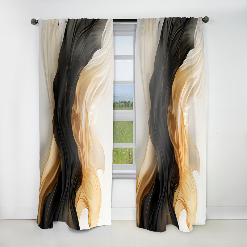 Gold And Black Soft Wave Fusion I - Modern Velvet Curtain - Room Darkening - 1 panel, 52" W x 95" L