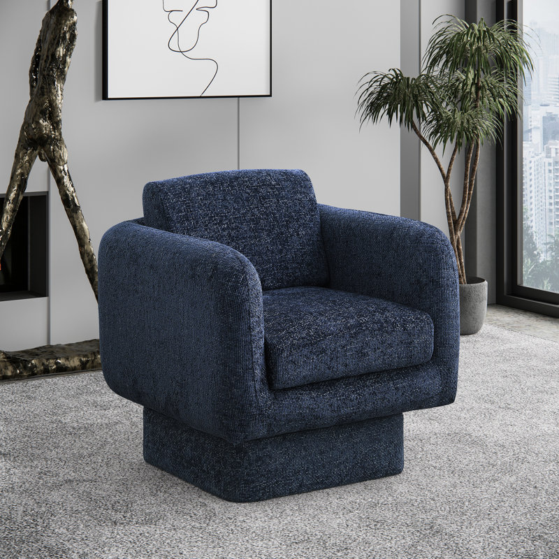 Fauteuil d'appoint pivotant en tissu Alessandra Chenille, Tissu chenille bleu marine