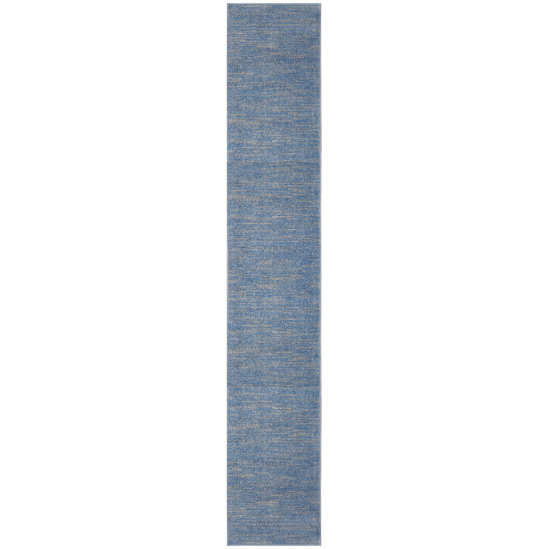 Mulican Solid Color Machine Made Power Loom Polypropylene Indoor / Outdoor Area Rug in Blue, Runner 2'2" x 16'