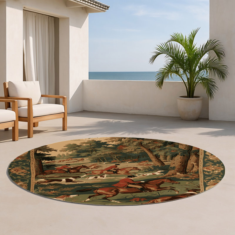 Tapis d'intérieur et d'extérieur brun français, Rond 5 pi