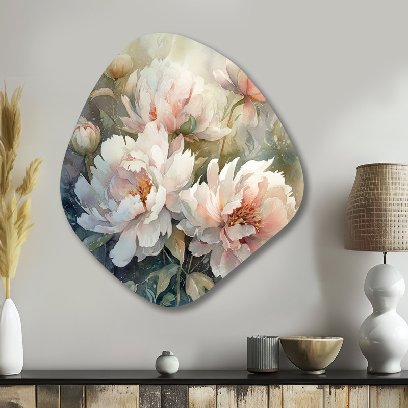 Lupien - pivoines asymétriques, reproduction d'art murale en métal, H 35 po x l 31 po x P 1 po