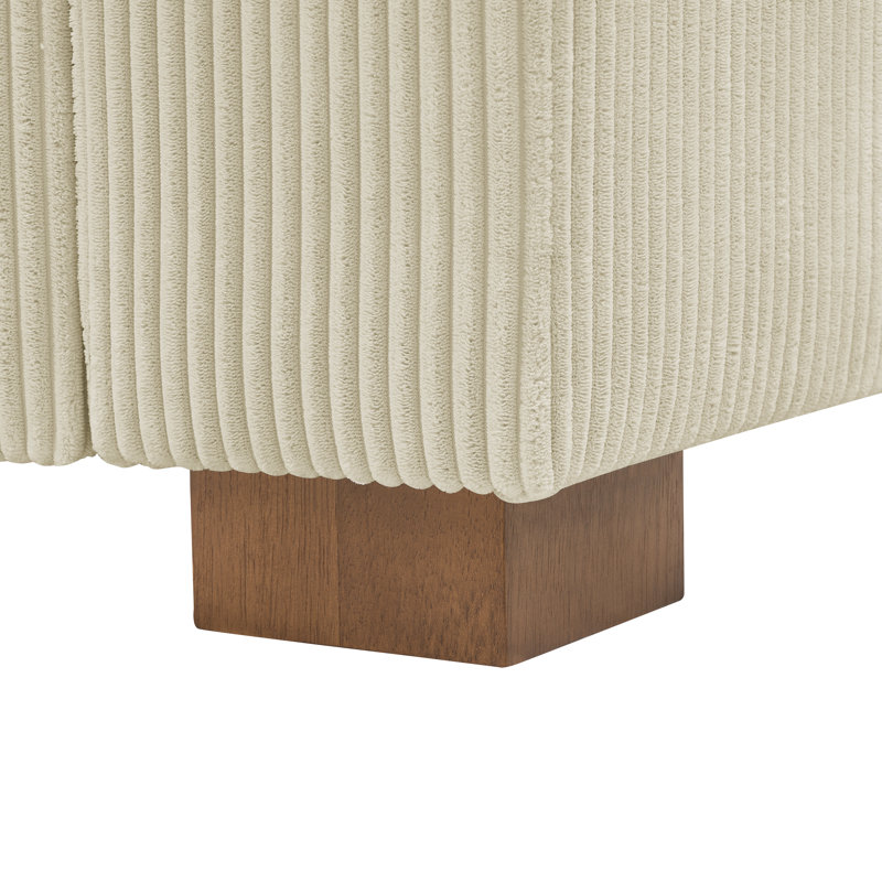 Canapé modulaire réversible de 89 po avec repose-pieds Arzuaga, Velours côtelé beige, H 34 po x l 122,5 po x P 67,5 po