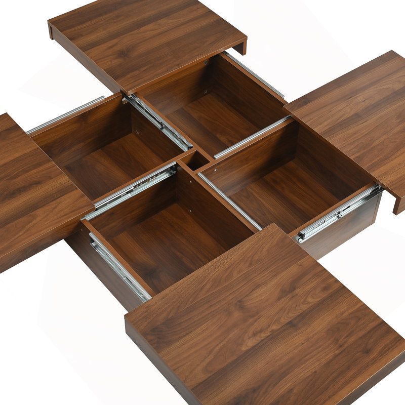 Table basse carrée en placage avec plateau coulissant et rangement en noyer 39,4 po