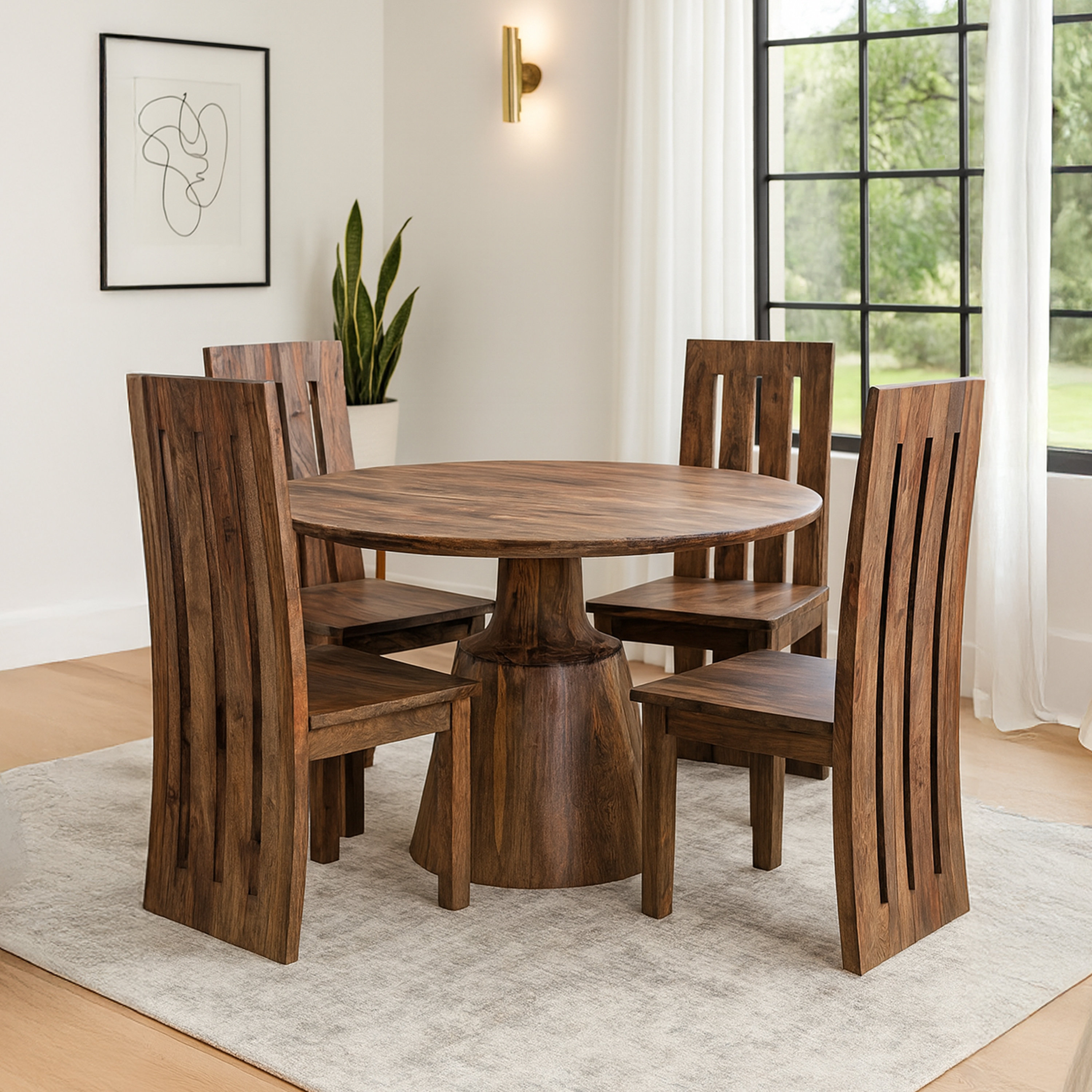 Loon Peak® Wood 5-PC Round Dining Set With 4 Chairs, Brownstone | Wayfair